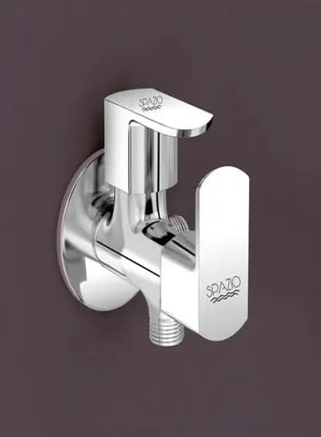 SPAZIO صمام زاوية ثنائي الاتجاه من مجموعة Spazio Brass Kubix Prime، يُثبت على الحائط (عبوة من قطعة واحدة)، مطلي بالكروم الفضي، صمام زاوية ثنائي الاتجاه/صنبور زاوية (نوع التثبيت على الحائط) - Image 1